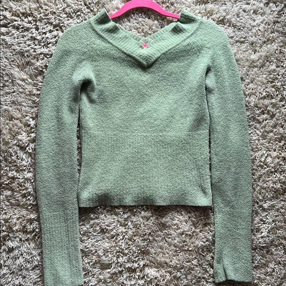 fuzzy green v-neck sweater